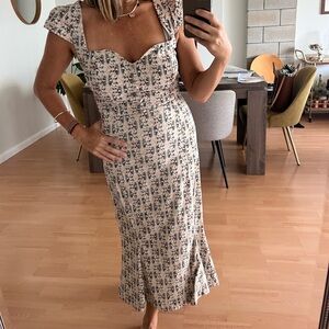 Anthropologie Floral Midi Dress in Cream and Black